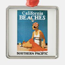 Poster del viaje del vintage de las playas de Cali Ornamentos De Reyes