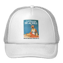 Poster del viaje del vintage de las playas de Cali Gorras