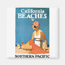 Poster del viaje del vintage de las playas de Cali Imanes