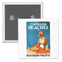 Poster del viaje del vintage de las playas de Cali Pins