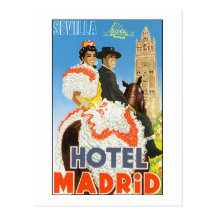 Poster del viaje del vintage de Madrid del hotel Postal