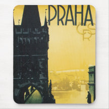 Poster del viaje del vintage de Praga Alfombrilla De Ratones