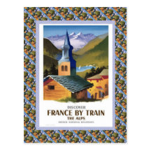 Poster del viaje del vintage, Francia en tren Postal