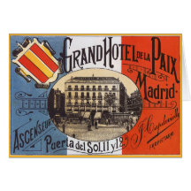 Poster del viaje del vintage, hotel Paix, Madrid,  Tarjetas