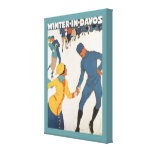 Poster del viaje del vintage, invierno en Davos Su Lienzo Envuelto Para Galerías