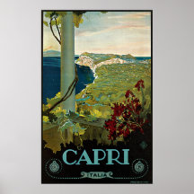 Poster del viaje del vintage, isla de Capri, Itali