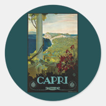 Poster del viaje del vintage, isla de Capri, Itali Pegatinas