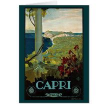 Poster del viaje del vintage, isla de Capri, Itali Felicitacion