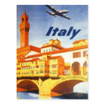 Poster del viaje del vintage, río del puente de Vo Tarjeta Postal