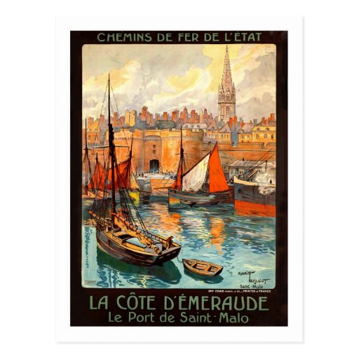 Poster del viaje del vintage, santo Malo Postal