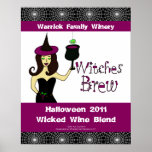 Poster del vino de Halloween Brew de las brujas" d