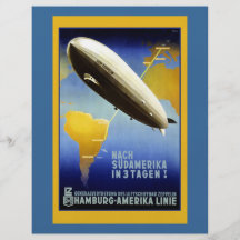 Poster del vintage de un dirigible tarjetones