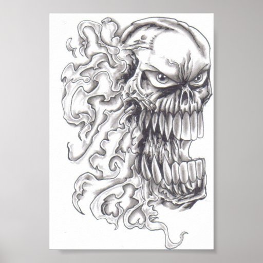 Poster demoníaco llameante del arte del cráneo