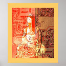 Poster electrónico de Buda de la edad cibernética