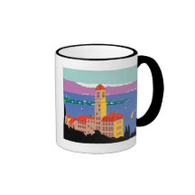 Poster europeo del lago tazas de café