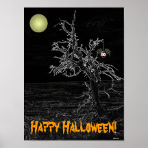 Poster fantasmagórico del árbol de Halloween