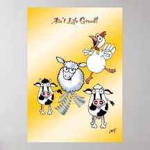 Poster feliz de los animales del campo del dibujo 
