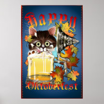 Poster feliz del gatito de la cerveza de Oktoberfe