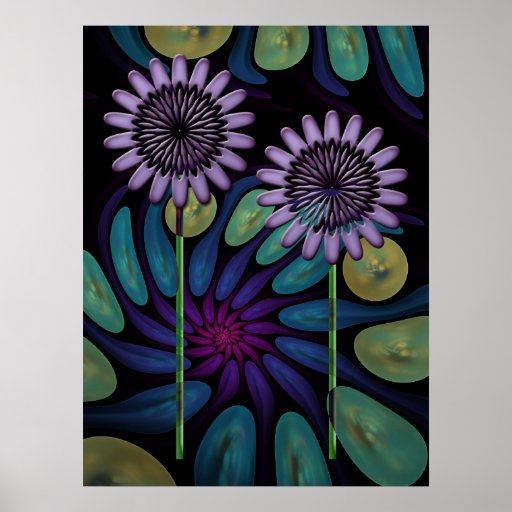 Poster floral artístico con un fondo espiral