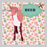 Poster floral retro de los ciervos rosados bonitos posters