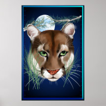 Poster grande de medianoche del león de montaña