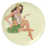 Poster hawaiano del vintage del chica del perno-pa plato de comida