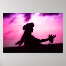 Poster hawaiano púrpura y rosado
