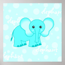 Poster/impresión lindos del elefante del bebé azul