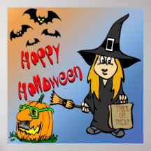 Poster lindo de la bruja de Halloween