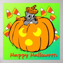 Poster lindo de la calabaza de Halloween del gatit
