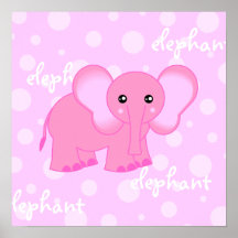 Poster lindo/impresión del elefante rosado del beb