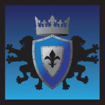 Poster medieval azul de la heráldica del león posters