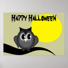 Poster negro de la luna del búho de pitido del fel