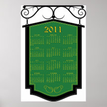 Poster pasado de moda verde de 2011 calendarios