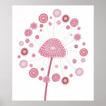 Poster pintado rosa de la pared del diente de león