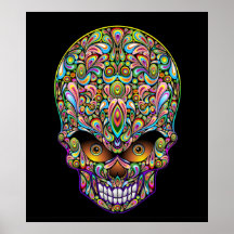 Poster psicodélico del diseño del arte del cráneo