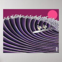 poster que practica surf de la puesta del sol japo