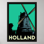 poster retro del art déco de Europa del molino de 