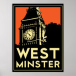 poster retro del art déco de Londres Westminster I