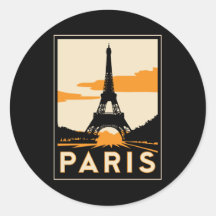 poster retro del viaje del art déco de París Pegatina Redonda