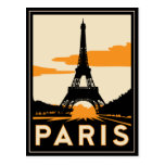 poster retro del viaje del art déco de París Tarjetas Postales