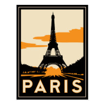 poster retro del viaje del art déco de París Tarjetas Postales