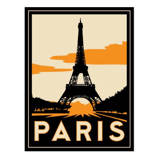 poster retro del viaje del art déco de París Tarjetas Postales