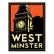 poster retro del viaje del art déco de Westminster Tarjeta Postal