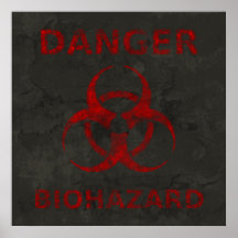 Poster rojo apenado del símbolo del Biohazard