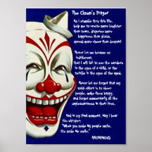 POSTER ROJO, BLANCO, y AZUL del PAYASO con el REZO