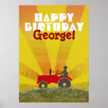 Poster rojo o verde del cumpleaños del tractor