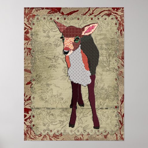 Poster rosado bonito del vintage del cervatillo