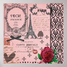 Poster rosado del arte del collage de París del vi