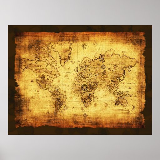 Poster rústico del mapa de Viejo Mundo